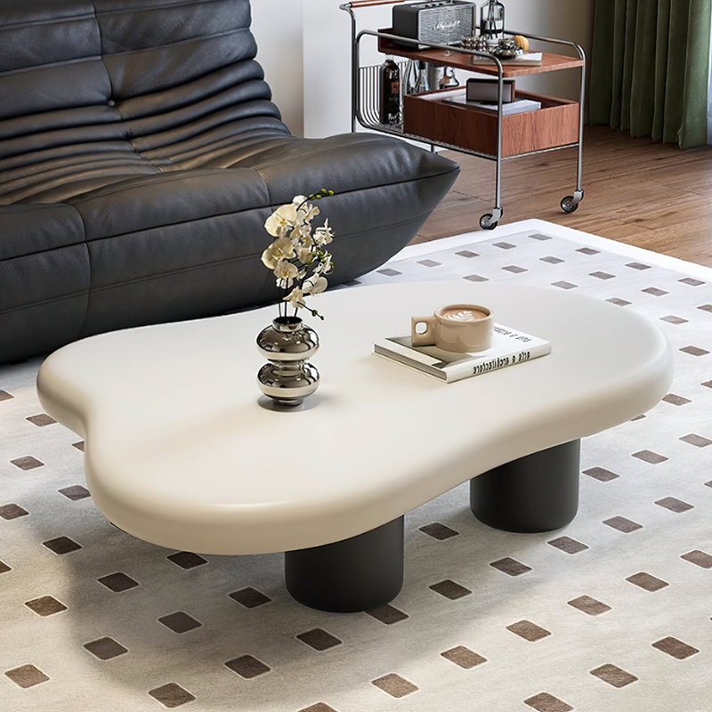 35" Cloud Shaped Coffee Table, Wooden Tabletop Irregular Coffee Table Baking Paintmodern Coffee Table With 4 Legs Simple Installation, For Living Room