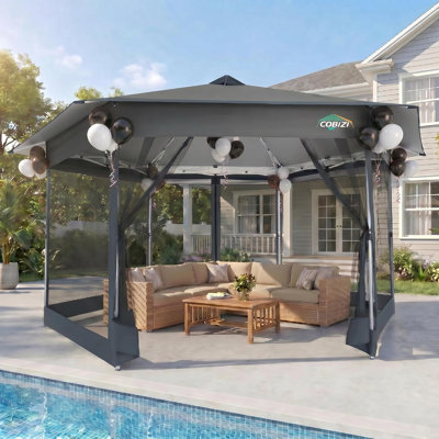 16x16FT Pop Up Gazebo Tent with Mosquito Netting Hexagonal Outdoor Canopy Shelter