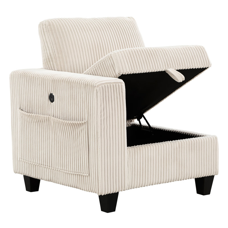 Modern Sectional With Beige Corduroy Upholstery & End Seat Storage Charging 4 In Reversible Cushions