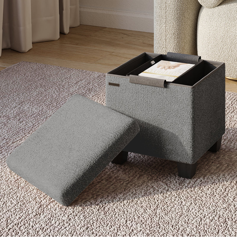 Vérrant Boucle Storage Ottoman Bench, Gray, 15"H x 15"W x 15"D