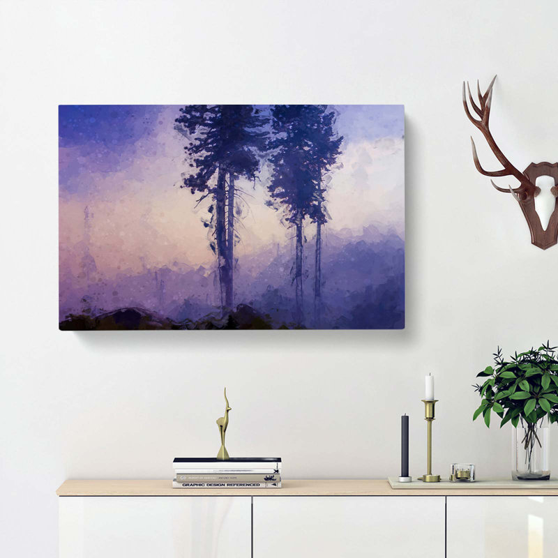 Trees In The Mist In Abstract - Wrapped Canvas Painting, 60cm H x 91cm W x 3cm D