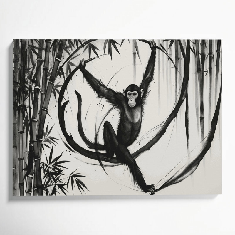 Faune Gibbon, art mural sur toile gris, 11" H x 14" W