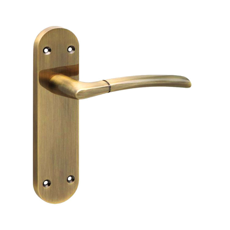 Golden Grace 1 Pair Victorian Indiana Design Long Rounded Backplate Internal Door Handle Antique Brass with 2.5" Latch & Hinges - 182mm x 45mm