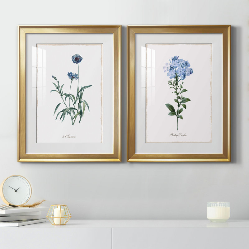 Bleu impérial - ensemble de 2 impressions, H 18,5 po x l 49 po x P 1,5 po, Blanc, Papier encadré doré