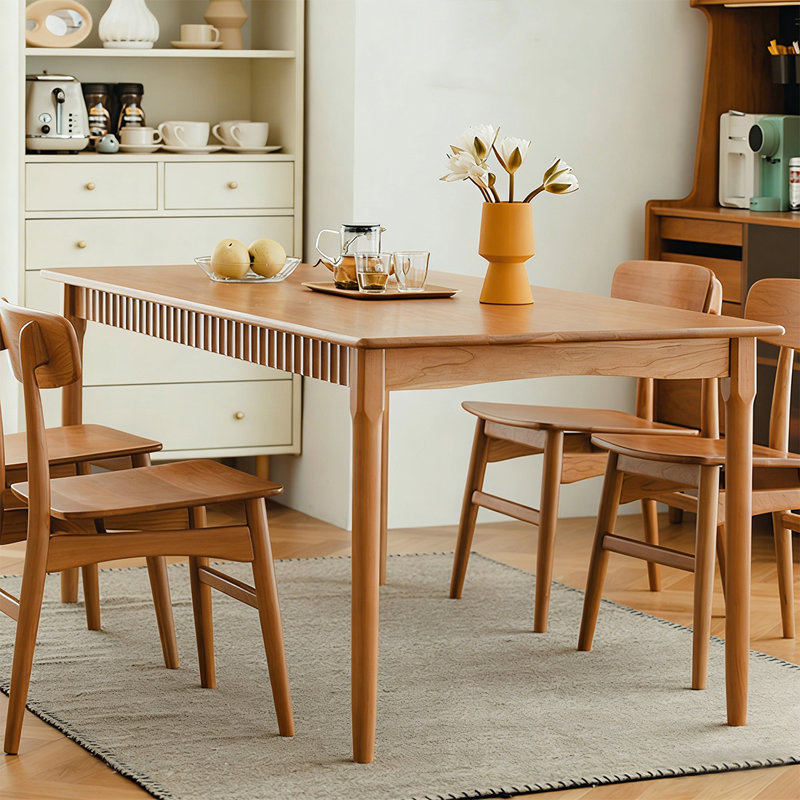 Cherry Wood Color Rectangular Solid Wood Dining Table