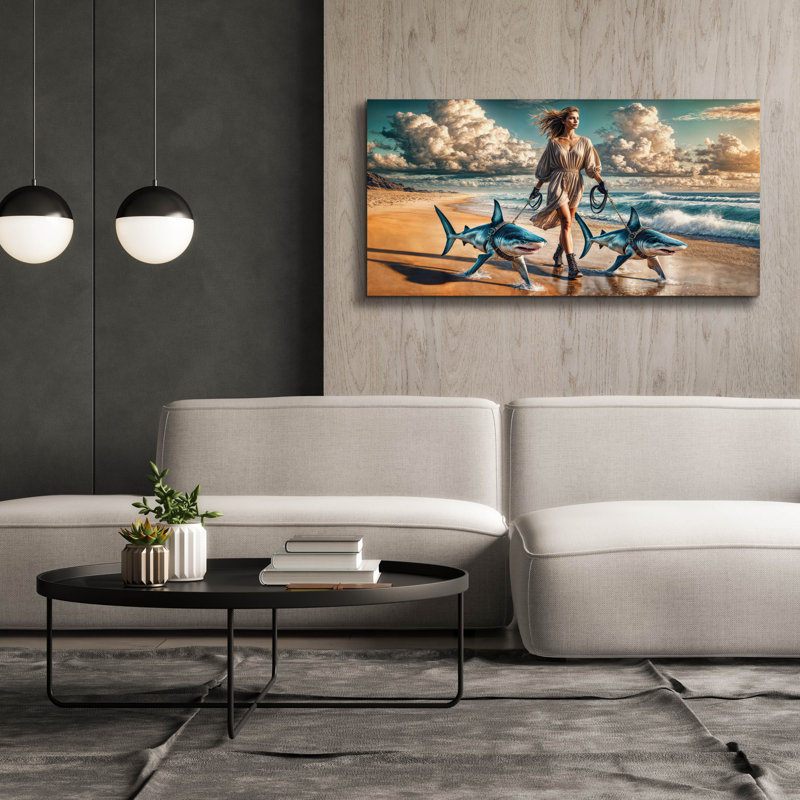'Beach Side Shark Walk' by Rey Klimt Wall Art, 30" H x 60" W
