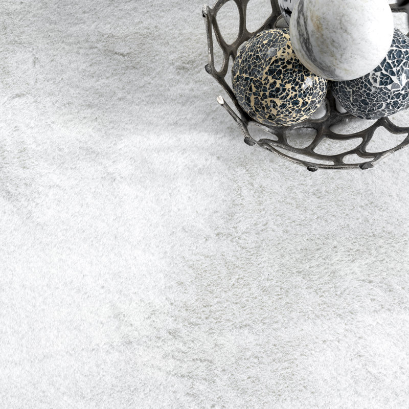 Tapis blanc à poils longs performance tissé à la machine Ainsley, Tapis de couloir 2 pi 6 po x 8 pi