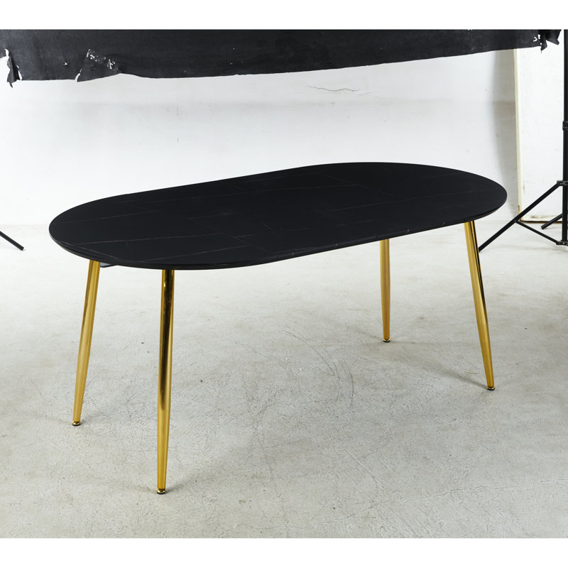 Table extensible avec plateau et pieds en métal noir doré, 100/140 / 180X100x75cm, convient aux cadres de salle à manger de réception, bureau idéal