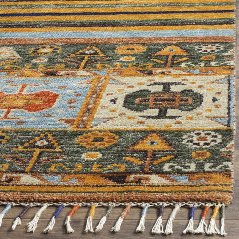 Tapis orange en laine / viscose / coton noué à la main de style sud-ouest Nomad, Rectangle 6 pi x 9 pi