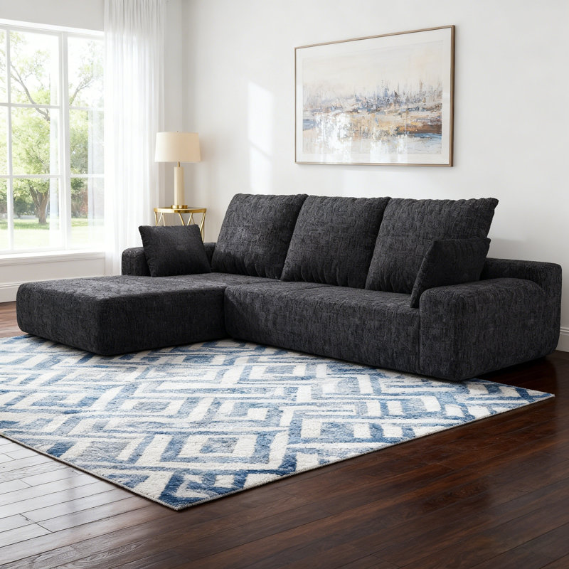 Canapé 2 pièces sans assemblage requis, canapé modulaire à assise profonde et rembourré en forme de L , Gris chenille