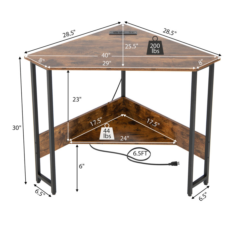 Computer Desk with Built-In Electrical Outlet, Rustic Brown