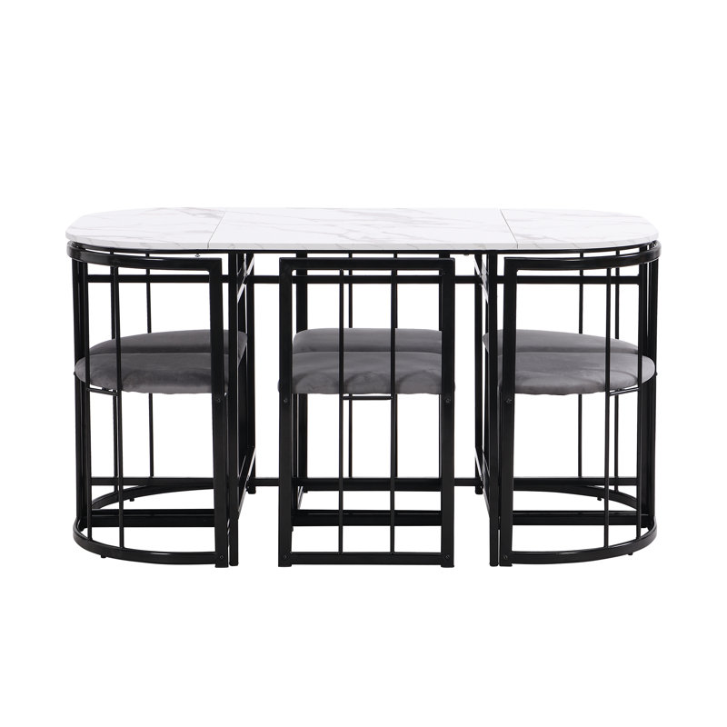 Christer 6 - Person Dining Set, Black, Black/Grey