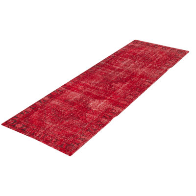 Tapis de couloir rouge en laine noué à la main de conception unique 2 pi 11 po x 8 pi 7 po Forada