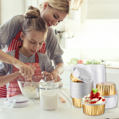 50 Pcs Baking Cups With Lids And Fork Disposable Aluminum