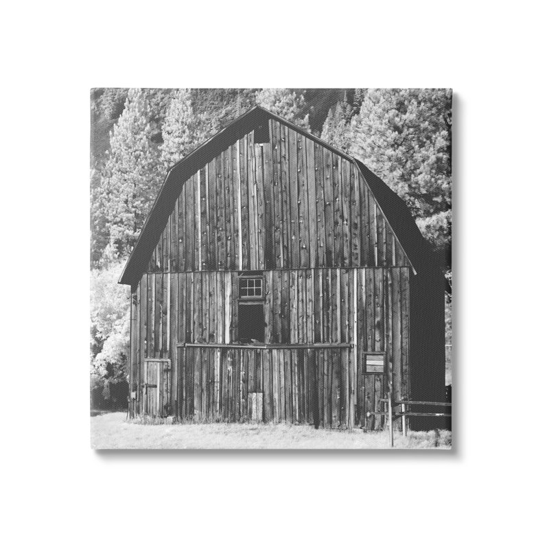 " Rustic Rural Barn Black & White Farm Photography " by Daphne Polselli, 17" H x 17" W x 1.5" D