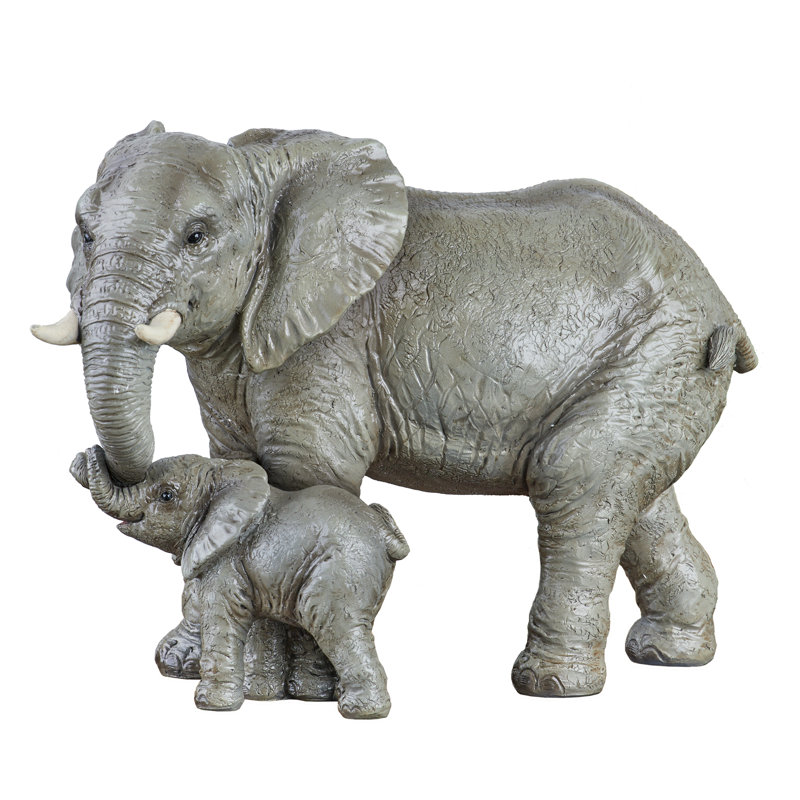 Hand-Painted Gray Resin Elephant Figurine Set