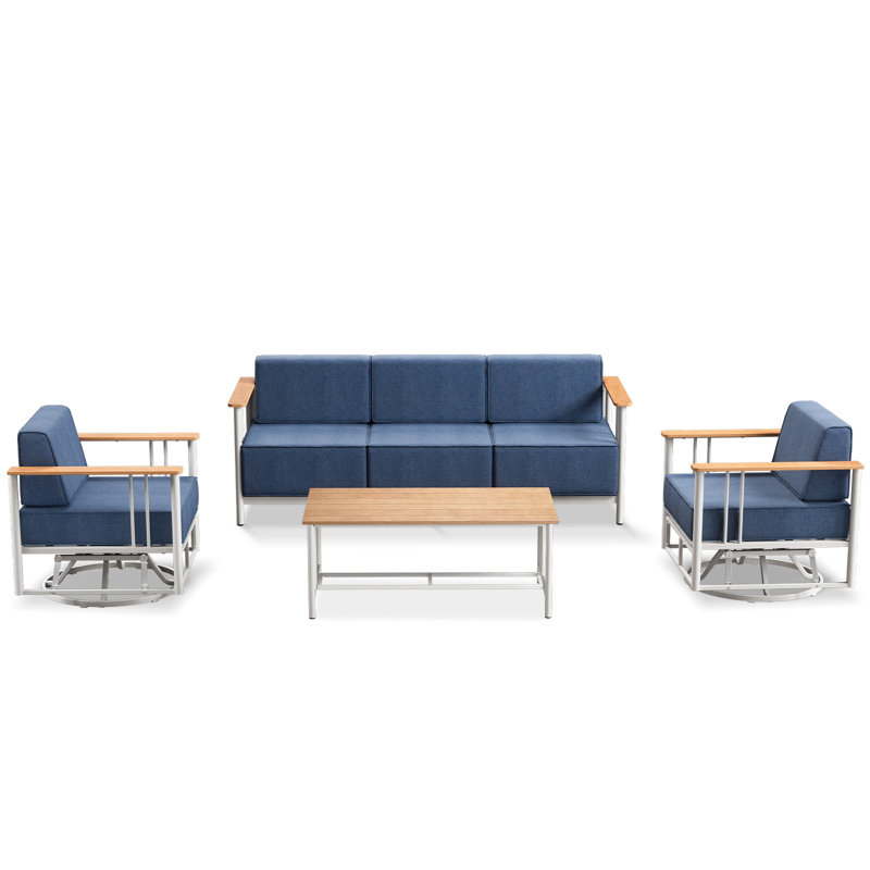 Timberloft 5-Person Outdoor Patio Conversation Set With Sofa Coffee Table Swivel Glider Chairs And 10" Thick Cushions, Blue