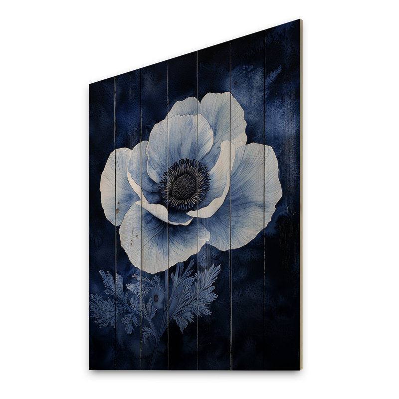 Le sentier enchanté de l'anémone II - coquelicots, impression sur bois de pin bleu naturel, H 32 po x l 24 po x P 0,78 po