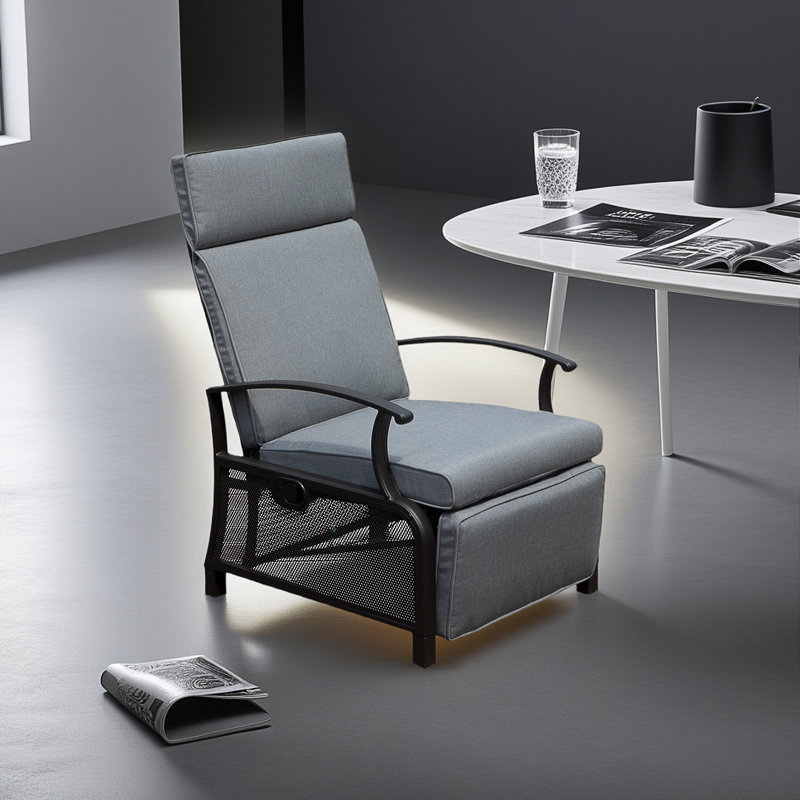Chaise de patio inclinable avec coussins, Gris
