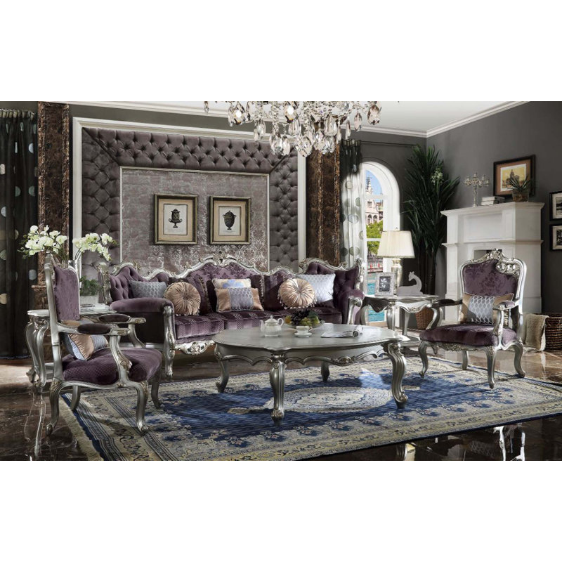 Causeuse à accoudoirs roulés, Gris, Velours mauve / mauve, H 46 po x l 113 po x P 52 po