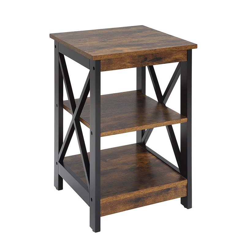Table de bout avec rangement Darek, Bois de grange / noir