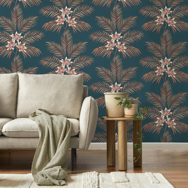 Bali Tropical Floral Wallpaper, Teal