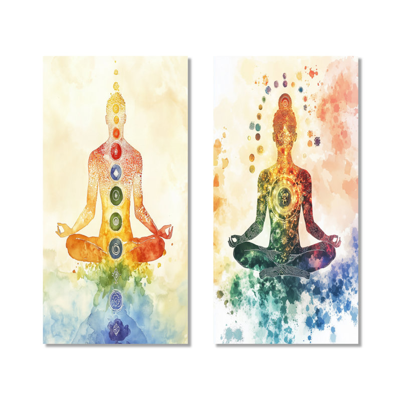Chakras en équilibre radieux I - Décoration murale Yoga en 2 pièces pour salon, 40" H x 40" W, Wrapped Canvas