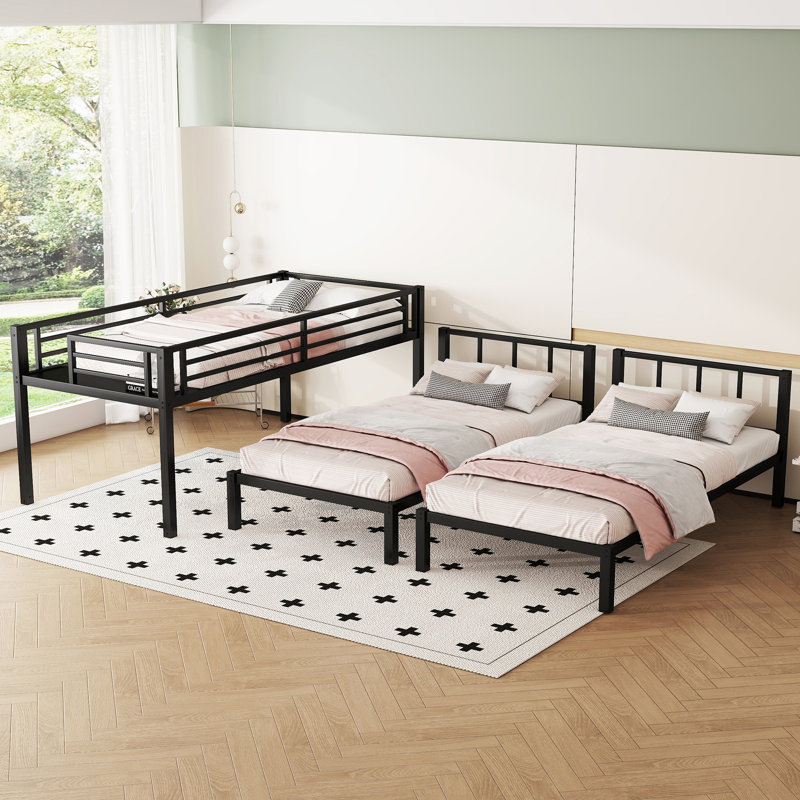 Twin Over Twin & Twin Metal Triple Bunk Bed For 3, Convertible, Twin over Twin & Twin
