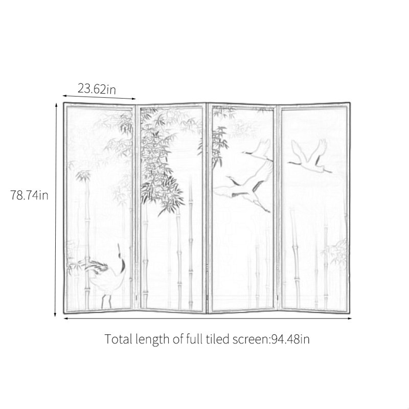 Cloison de grue en bambou, H 78,74 po x l 94,48 po x P 1,18 po