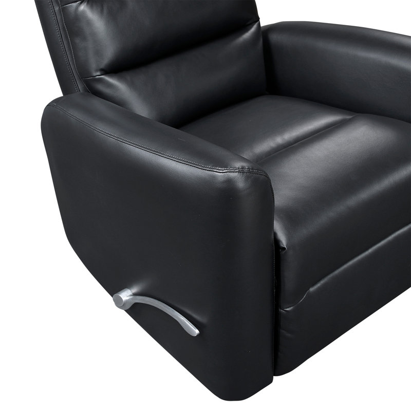Glider Reclining Chair Swivel Motion Black Breathable Faux Leather Upholstery Luxury Living Room Furniture, Black