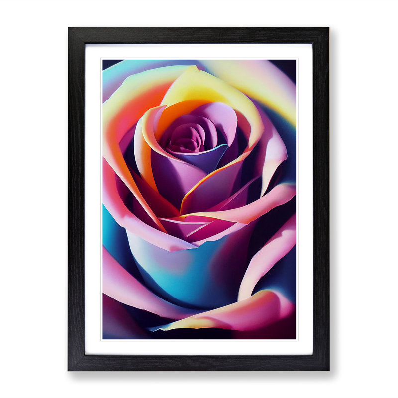 Rose Flower Spray - Single Picture Frame Painting, 64cm H x 46cm W x 2cm D, Walnut