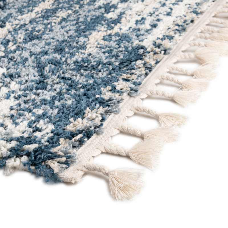 Tapis bleu / gris / blanc à poils longs Knupp, Rectangulaire 4 pi x 6 pi