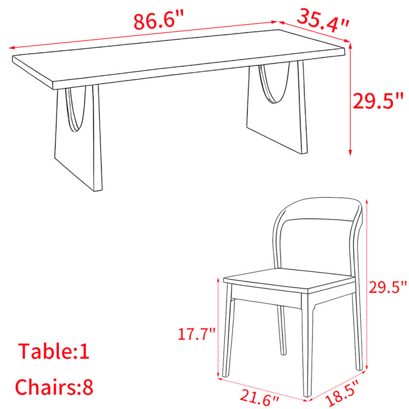 Ensemble de table rétro en bois massif de style américain, H 29,5 po x L 86,6 po x l 35,4 po