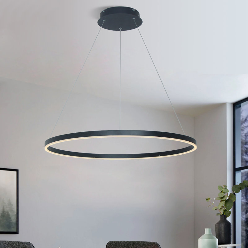 Stockham 1-Light Unique Geometric Chandelier Round Circle LED Kitchen Island Pendant, Matte Black, 3.5" H x 32" W x 32" D