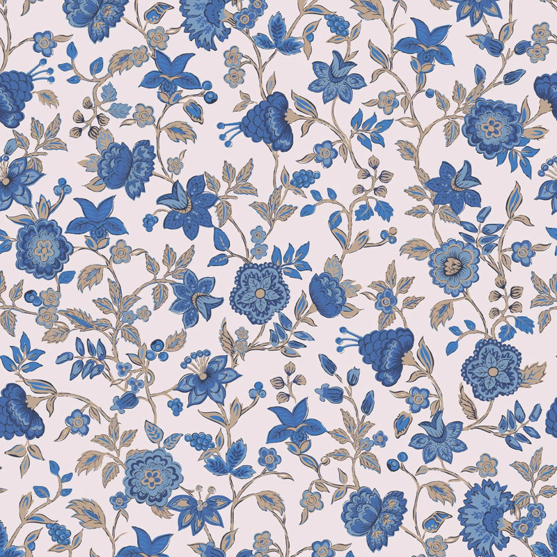 Joules Trailing Scot Cream/Blue Floral 10m x 52cm Matte Wallpaper Roll
