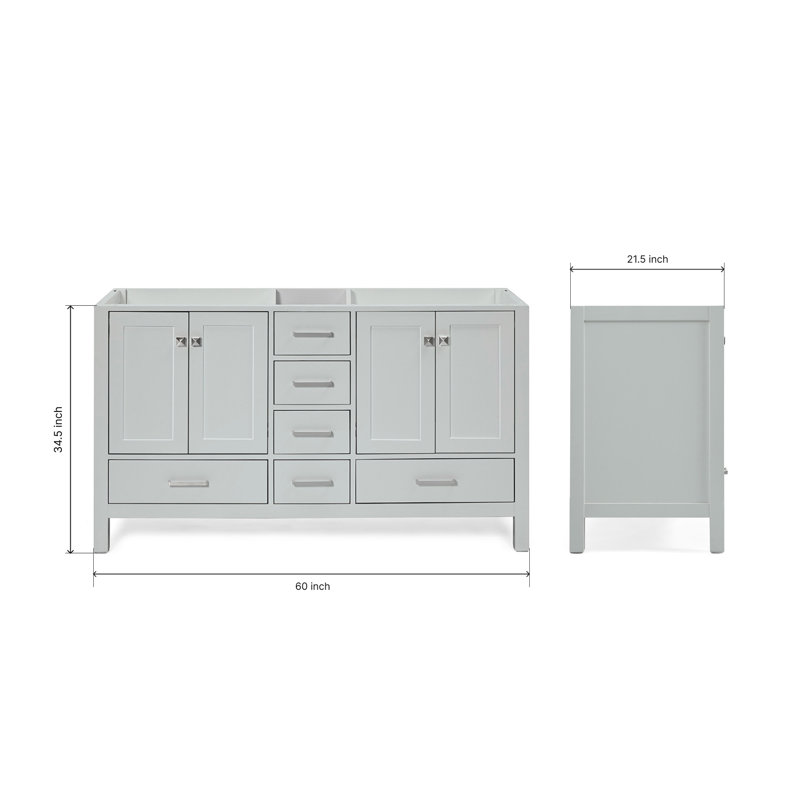 Cambridge 60'' W Double Bathroom Vanity Base, Gray, Brushed Nickel