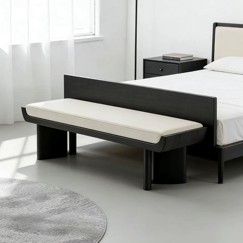 Banc rembourré en bois massif noir, H 17,72 po x l 47,24 po x P 15,75 po