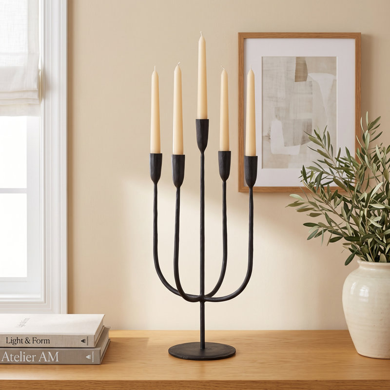 Round Hand-Forged 5 Taper Metal Candelabra