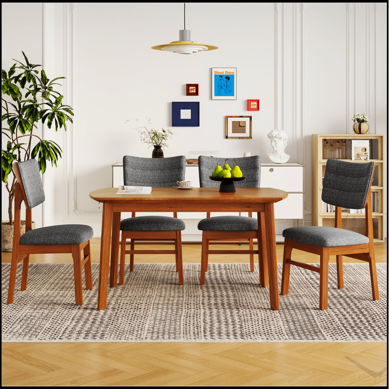 Table de salle à manger moderne de 47 pouces de style Mid-Century, table de salle à manger en bois massif pour 4 personnes, design rectangulaire minimaliste