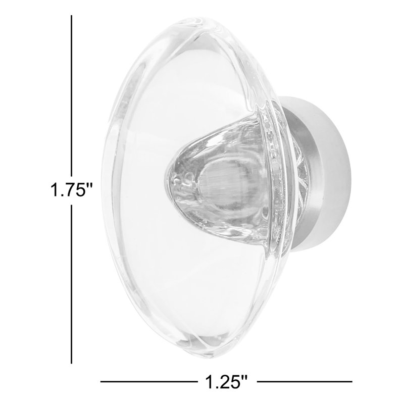 Oval Clear Crystal 1 3/4" Cabinet Knob, Unlacquered Brass