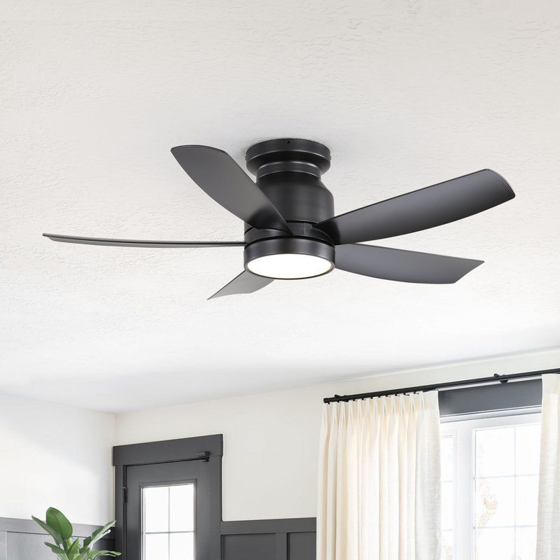 107Cm 5-Blade Modern Ceiling Fan Light With 6-Speed Adjustable Wind Speed, Black, Black