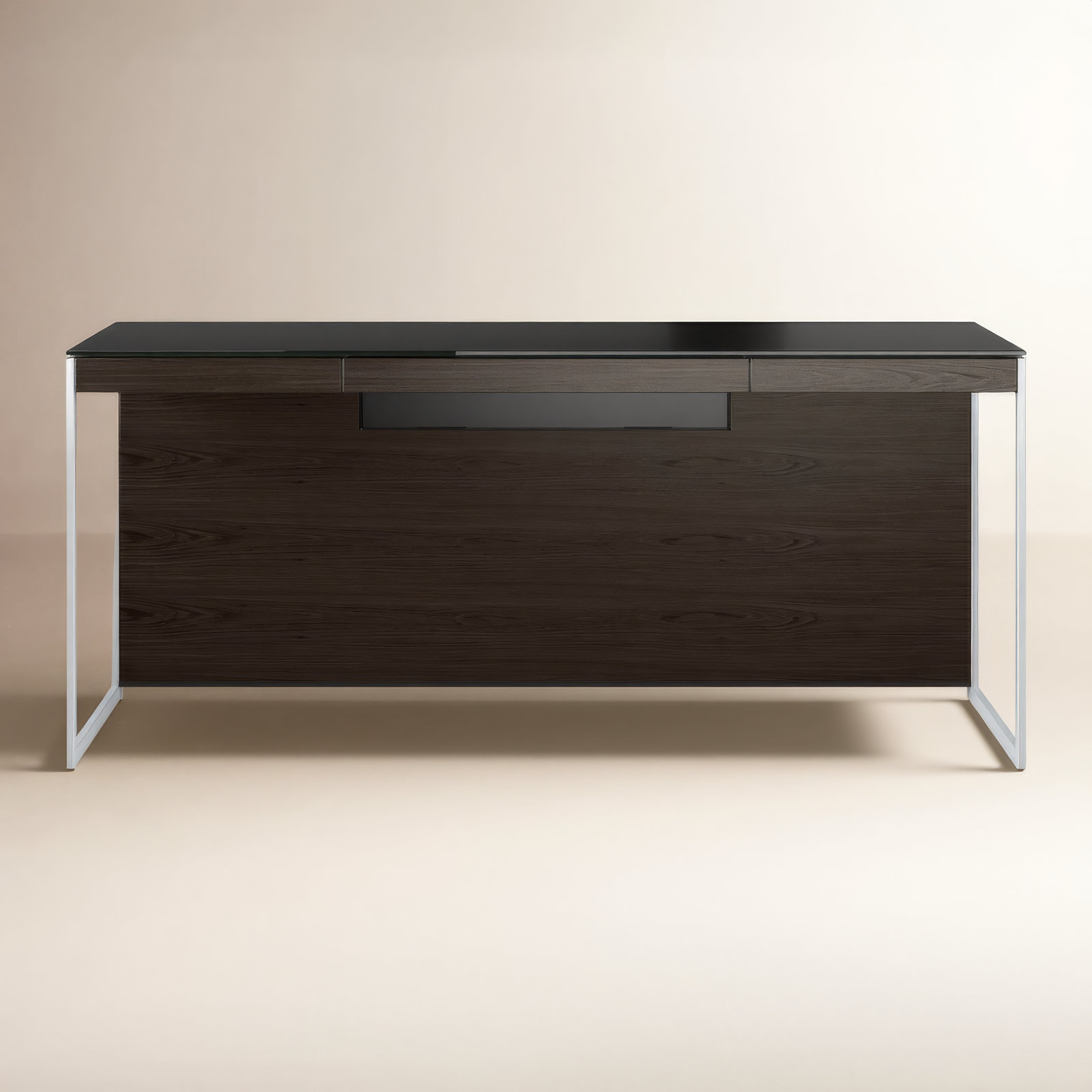 Sequel 66" Writing Desk, Charcoal Stained Ash/Satin Nickel