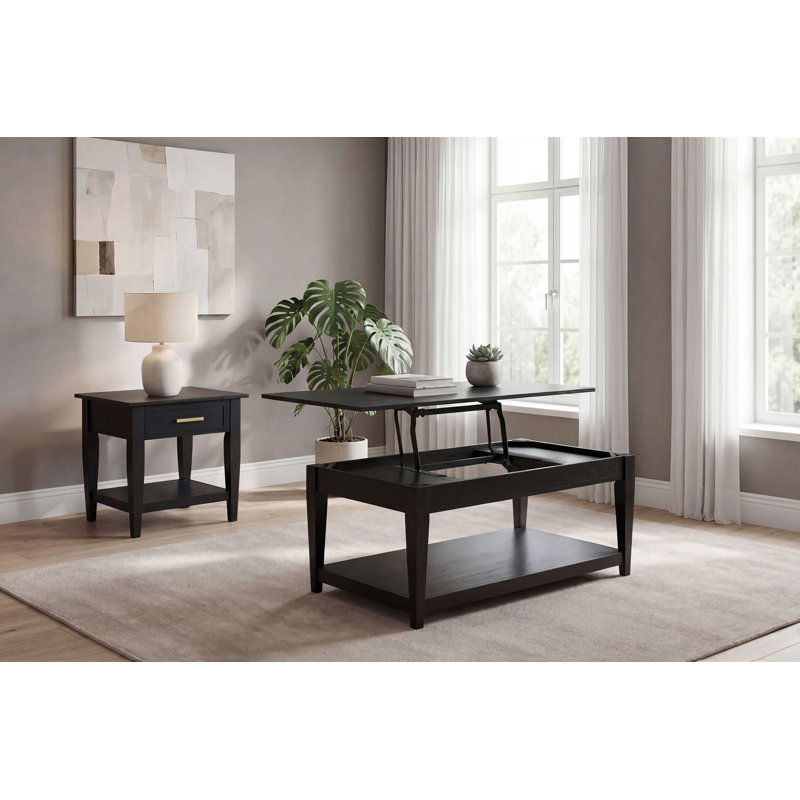 Ensemble de tables basses et de tables d'appoint Willadine, 2 pièces: table basse, table de bout, Noir