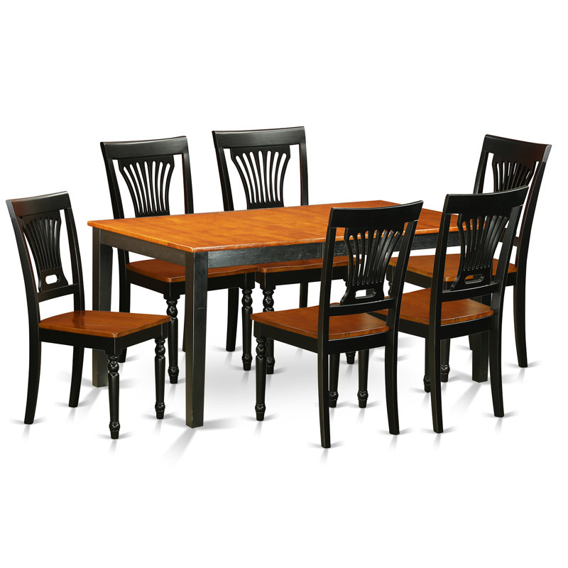Ensemble de table de salle à manger 7 pièces composé d'une table de salle à manger rectangulaire avec rallonge papillon et 6 chaises en bois, noir et cerise