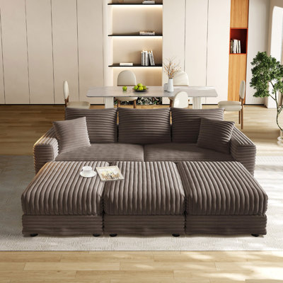 Canapé 102,4 po en velours côtelé 102,4 po, canapé-lit rembourré confortable et moderne, sièges profonds avec coussins moelleux et 3 repose-pieds, canapé-lit convertible, pour salon, appartement, bureau