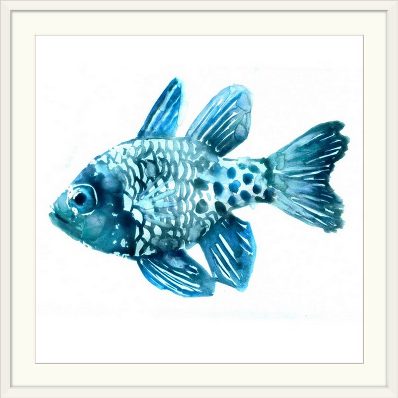 «Matsumoto Fish II» par Edward Selkirk, reproduction d'art, H 38 po x l 38 po x P 1 po, Cadre blanc