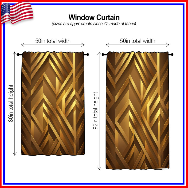 Rideaux de fenêtre à motif de chevrons dorés, voilages et voilages à motif de chevrons - 1 panneau, 50 po x 80 po - 1 panneau