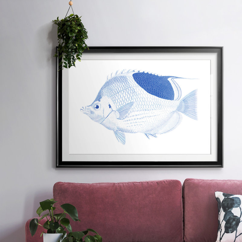 «Blue & White Tropical Fish I», impression sur papier, Argent, H 19 po x l 27 po x P 1,5 po