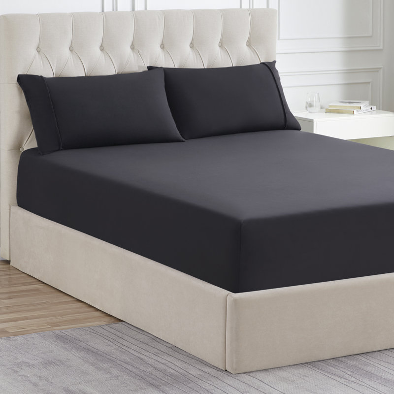 Solid Flannel Fitted Sheet, Bottom Sheets With Built-In Sheet Straps By Sweet Home Collection, Twin Fitted Sheet, Black
