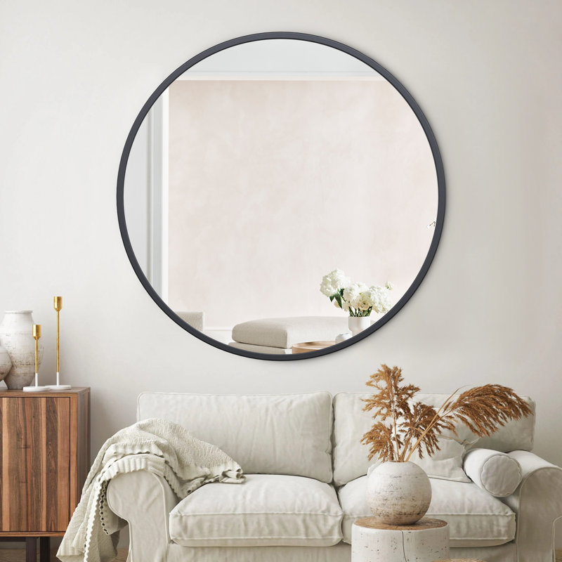 Miroir d'appoint mural Eren, Noir, 16 po x 16 po
